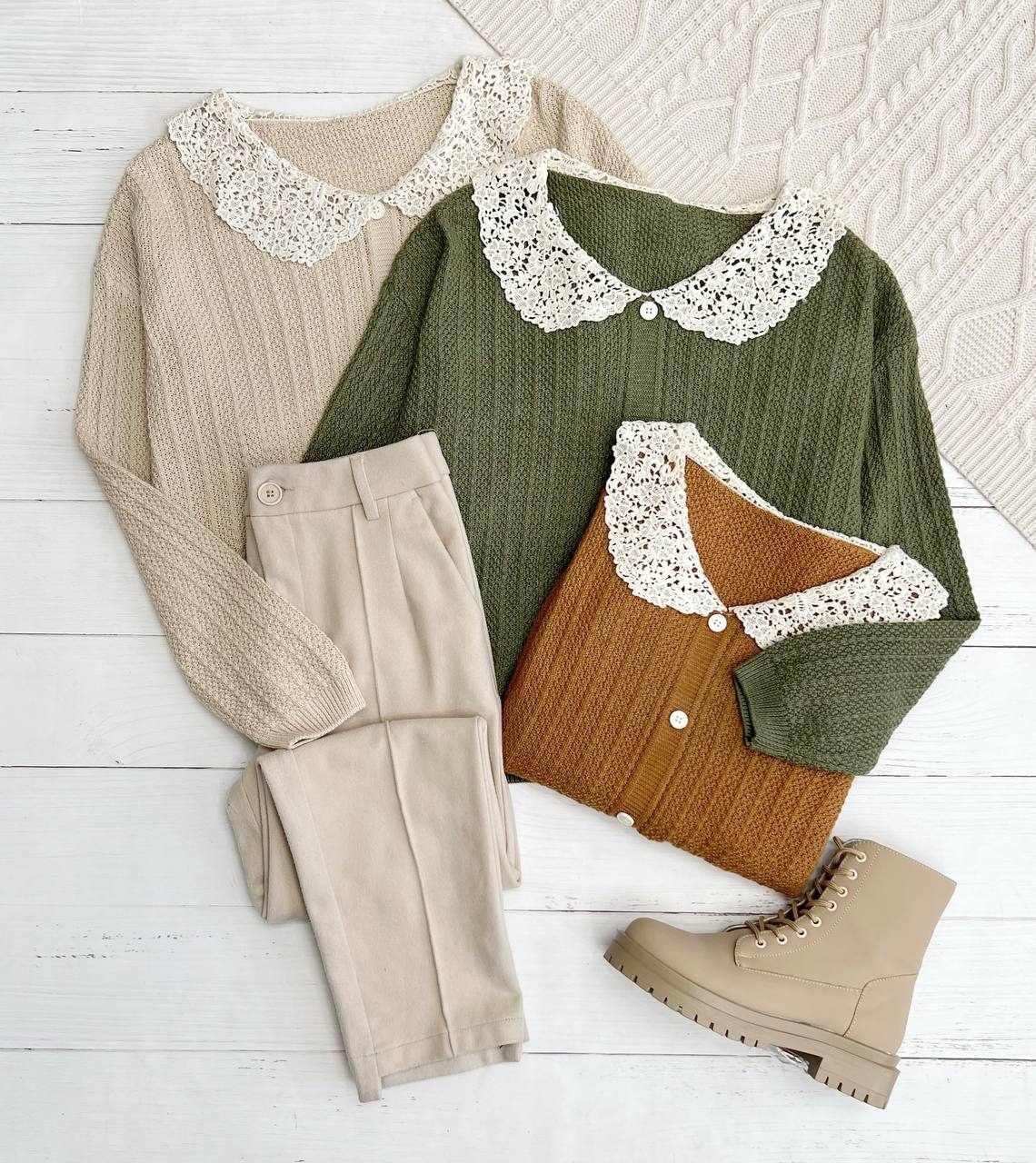 پلیور بافت یقه گیپور نما دکمه کد 3265