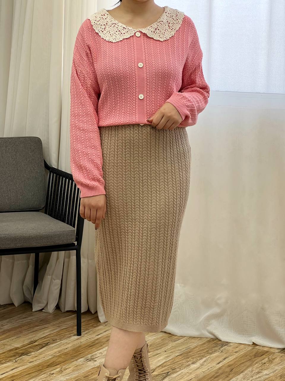 پلیور بافت یقه گیپور نما دکمه کد 3265