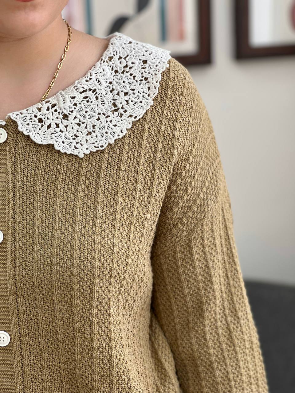 پلیور بافت یقه گیپور نما دکمه کد 3265