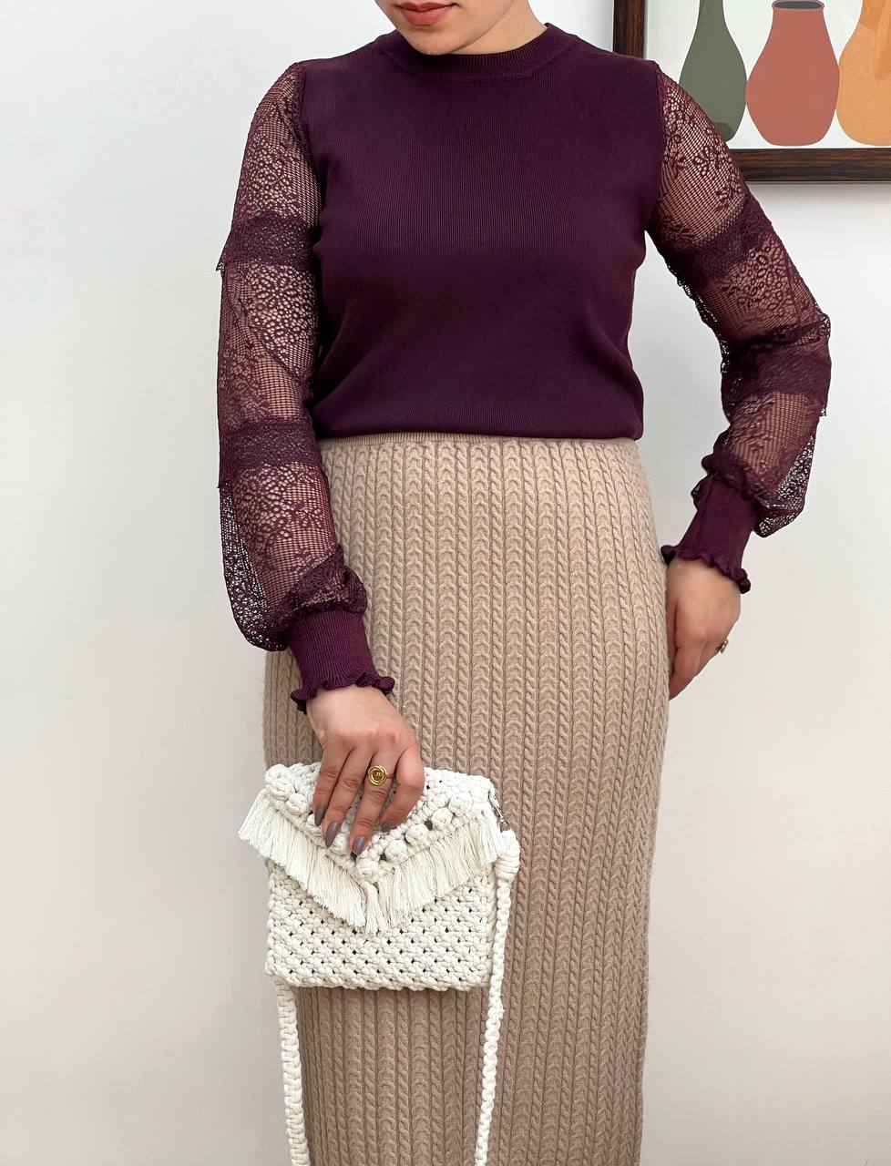 پلیور بافت استین گیپور کد 3268