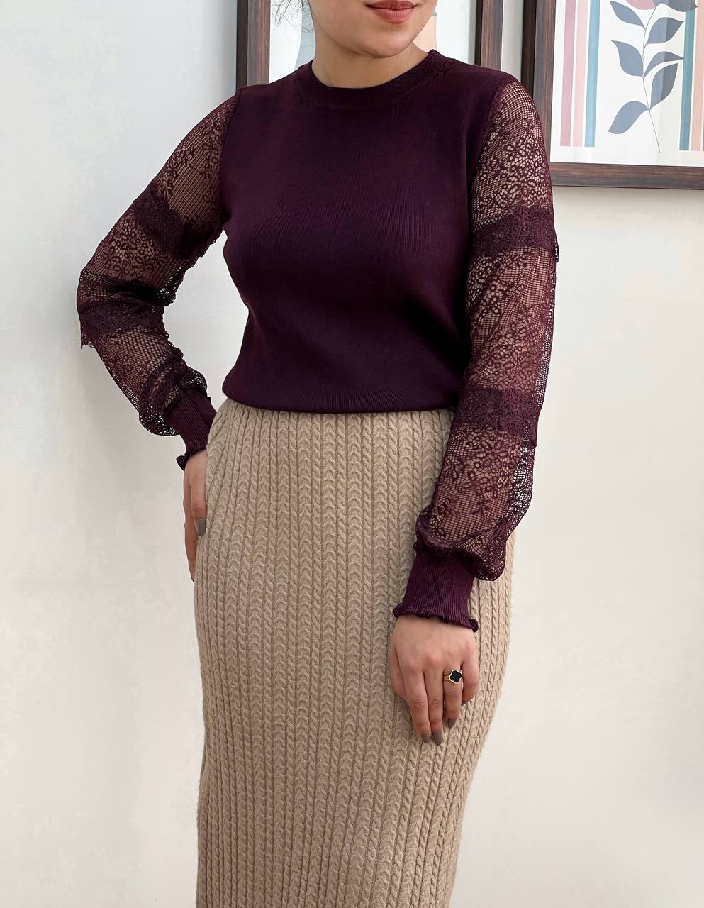 پلیور بافت استین گیپور کد 3268