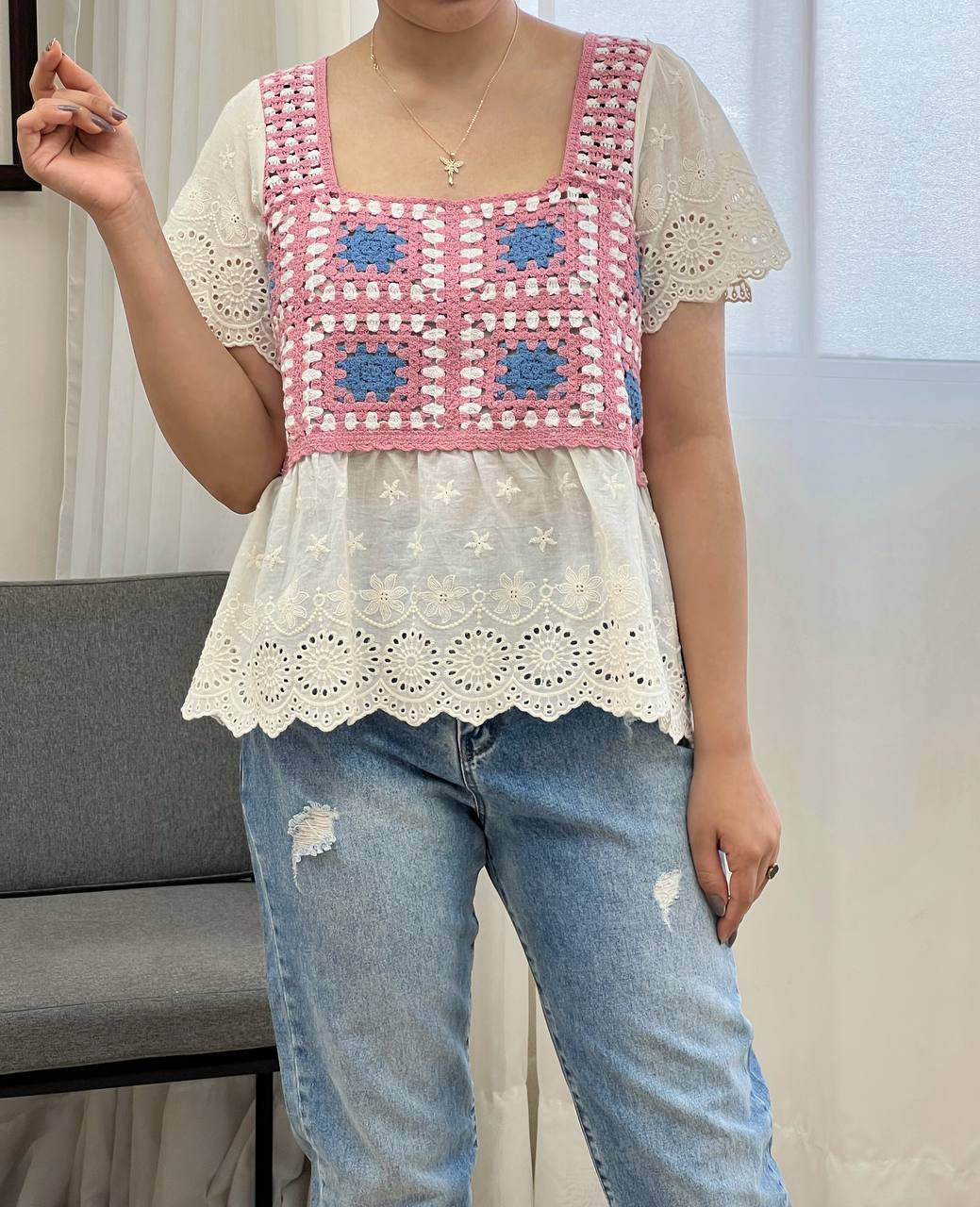 بلوز قلاب بافی خامه دوزی کد 3271