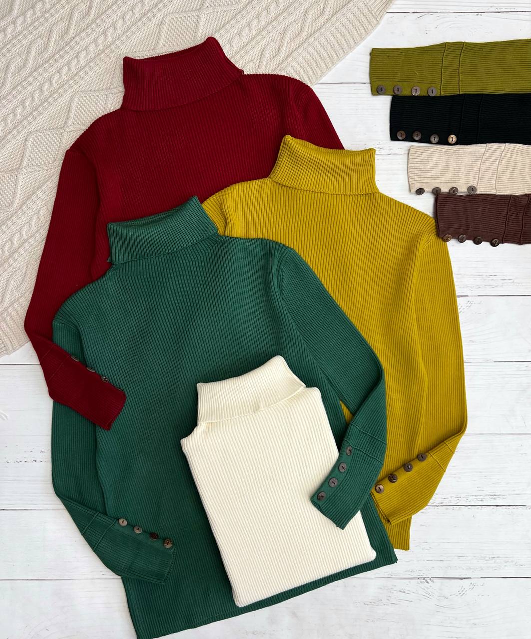 پلیور بافت یقه اسکی سرآستین دکمه کد 3272