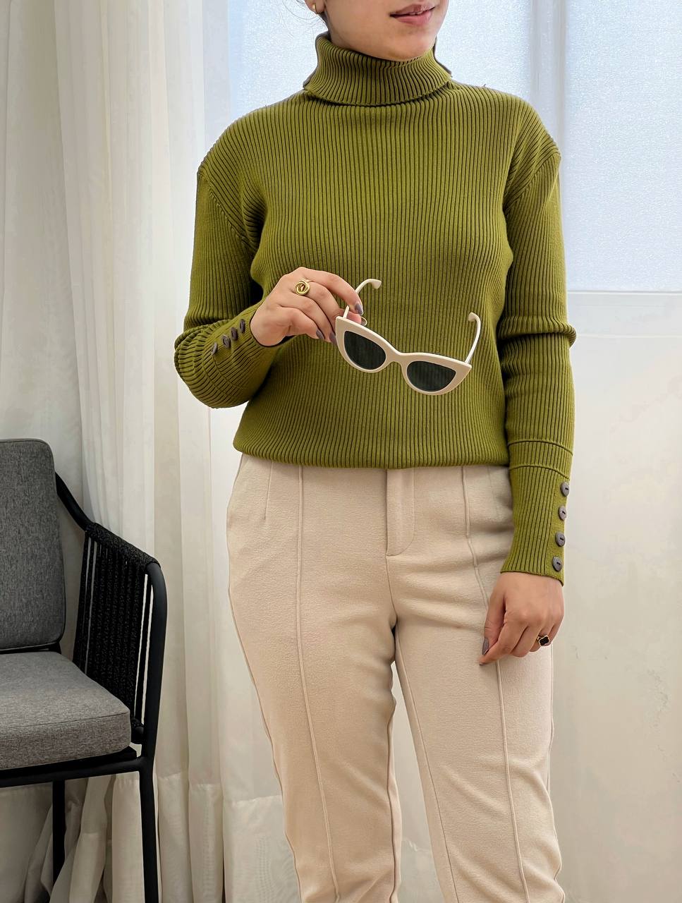 پلیور بافت یقه اسکی سرآستین دکمه کد 3272