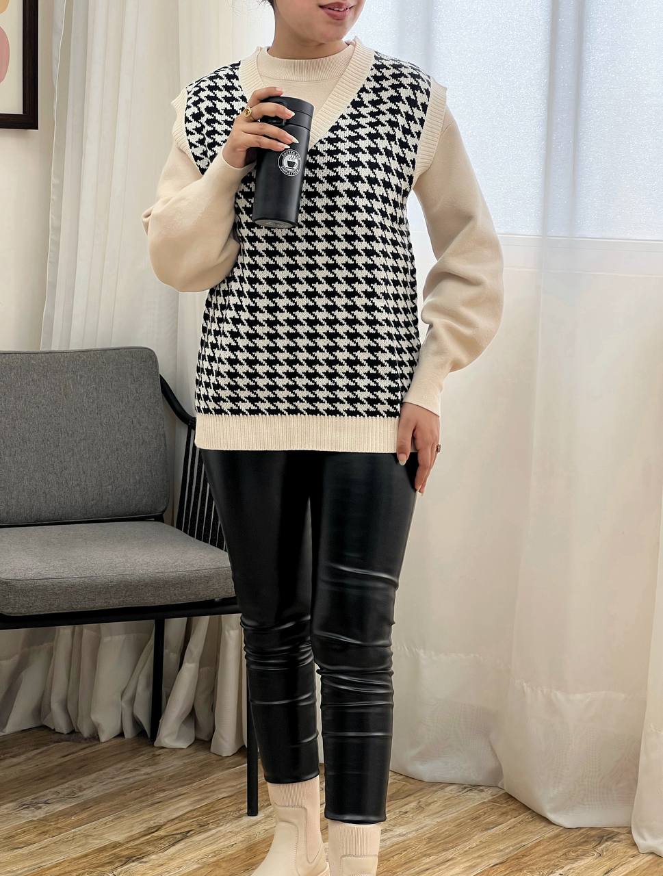 پلیور بافت آستین مچی یقه گرد کد 3277