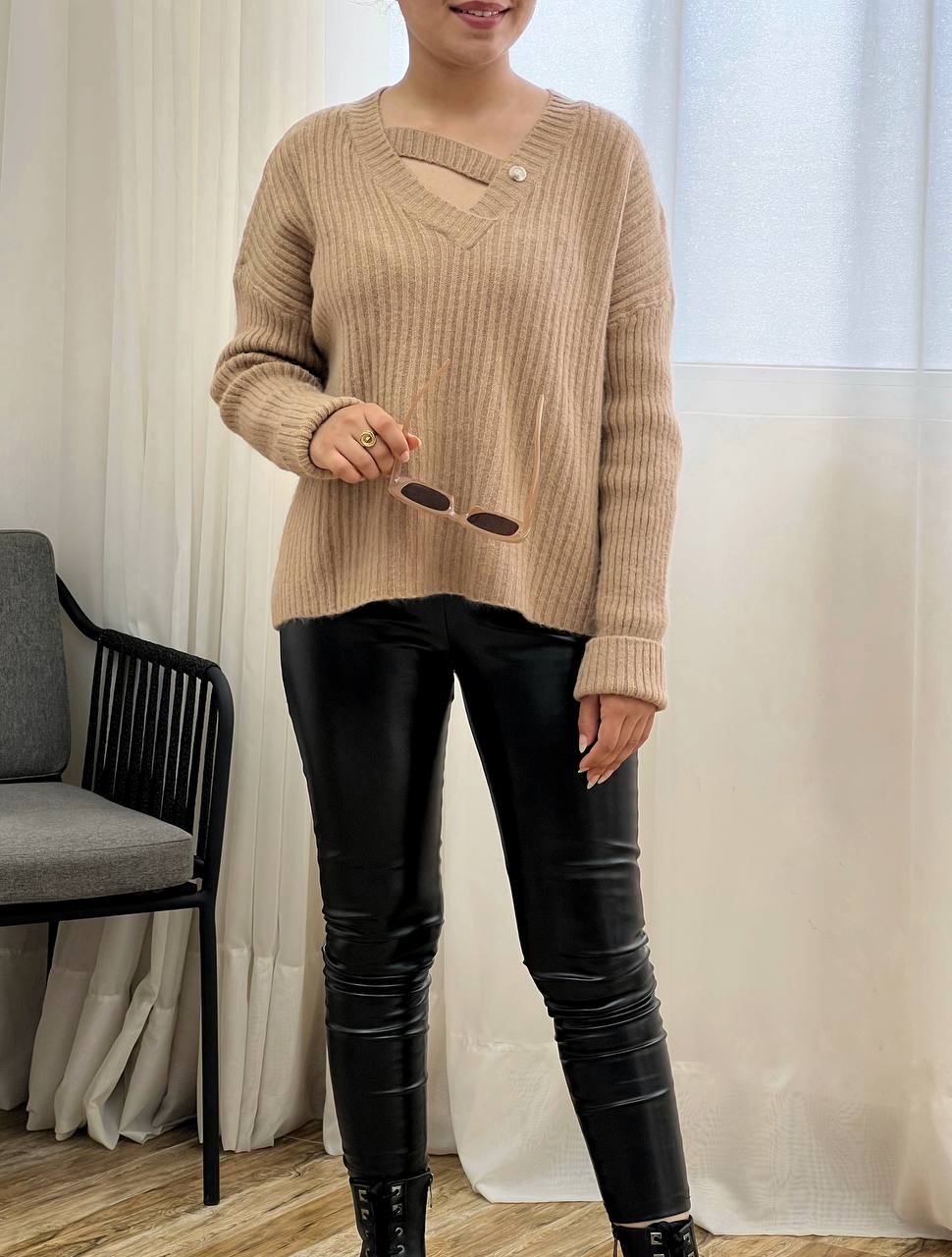 پلیور بافت یقه 7 تک دکمه کد 3282