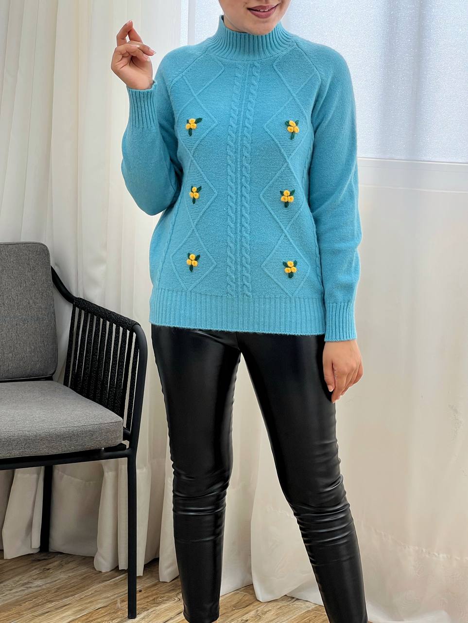 پلیور بافت گل برجسته کد 3293