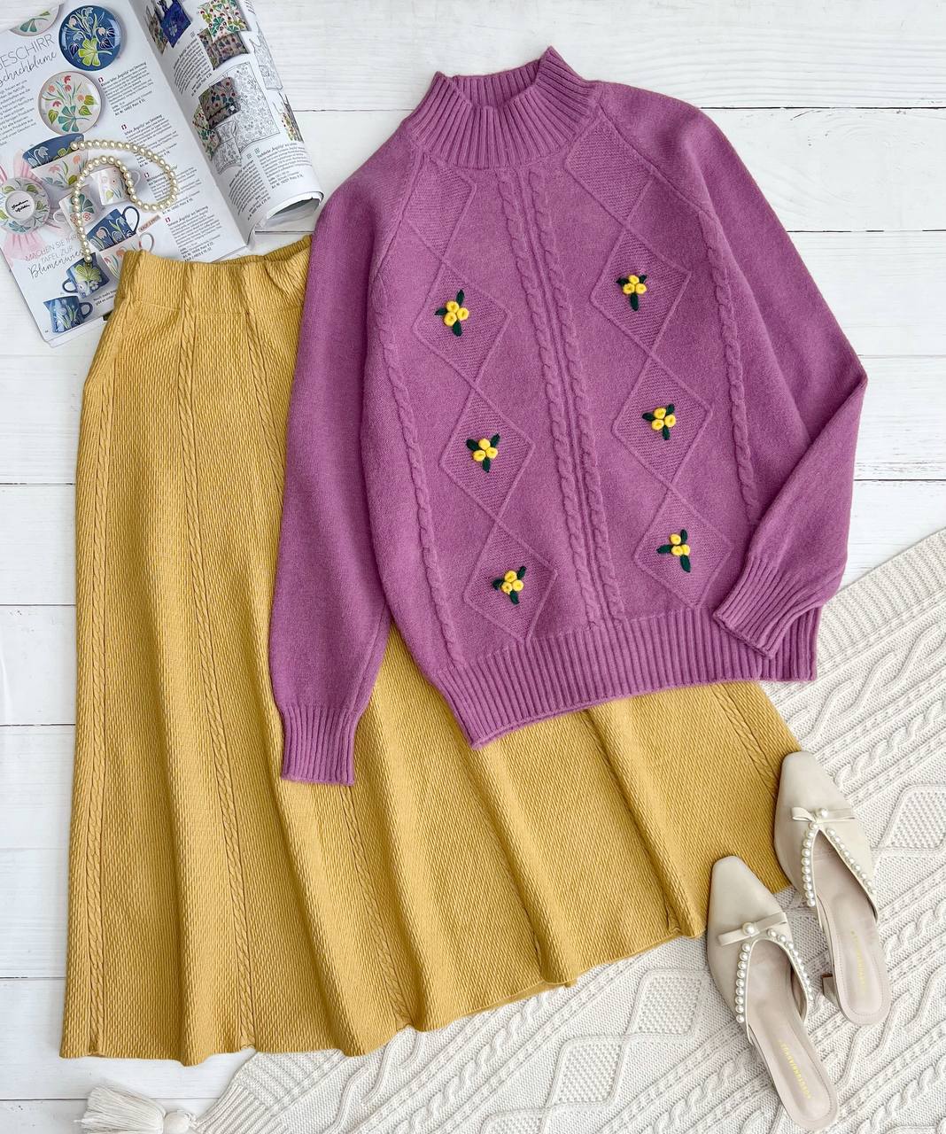 پلیور بافت گل برجسته کد 3293