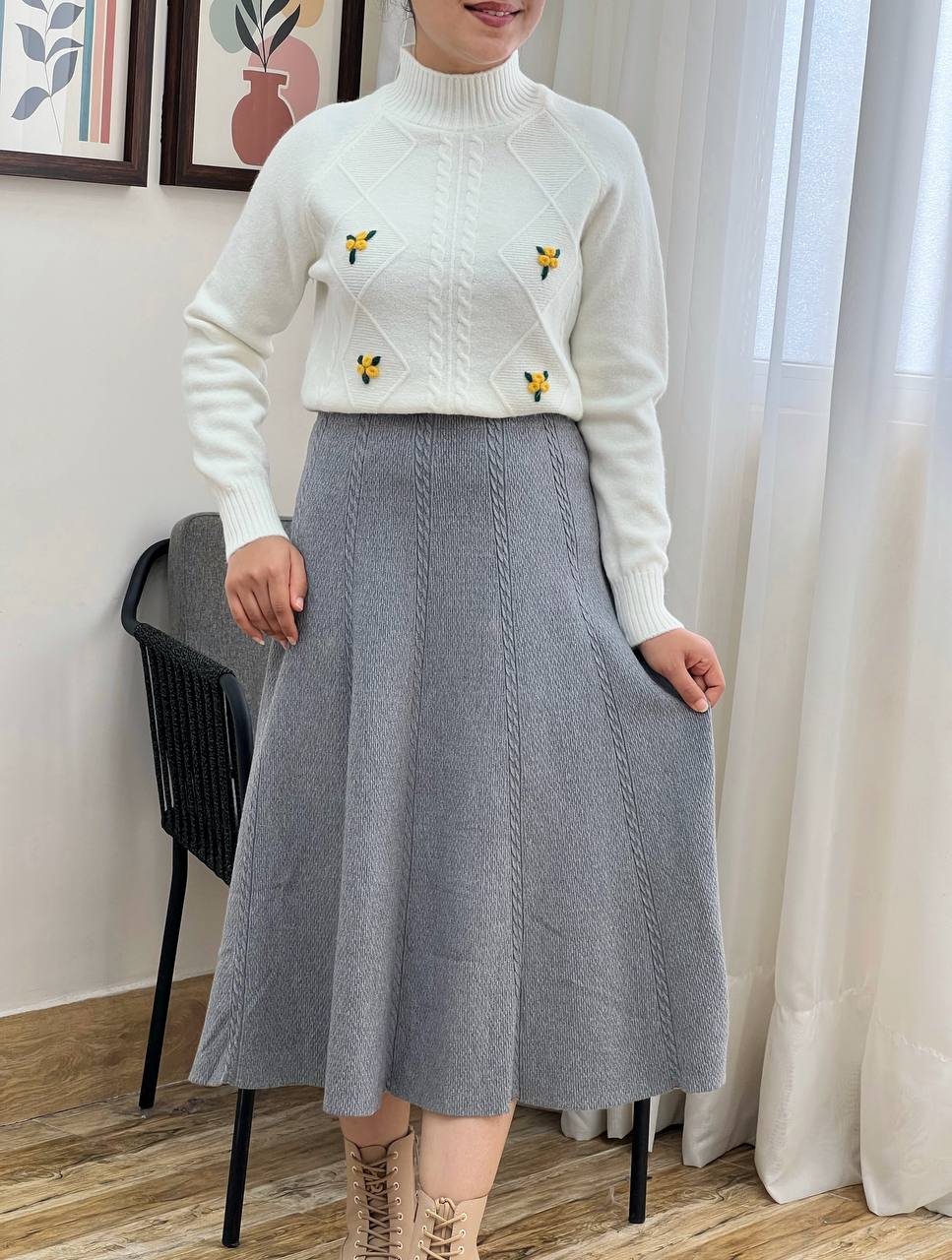 پلیور بافت گل برجسته کد 3293