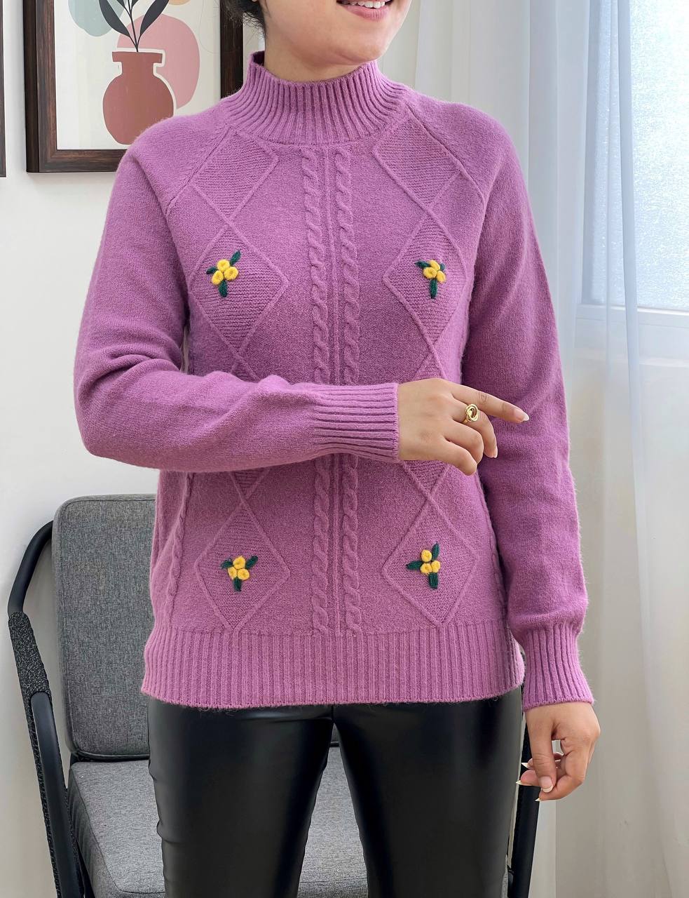 پلیور بافت گل برجسته کد 3293