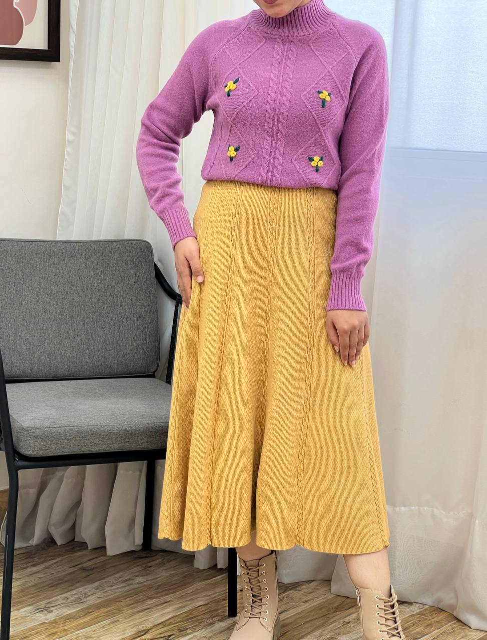 پلیور بافت گل برجسته کد 3293