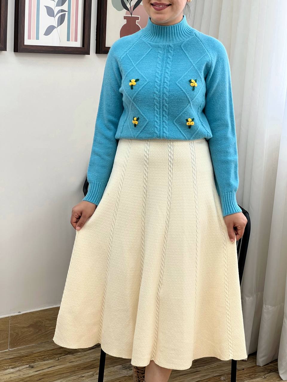 پلیور بافت گل برجسته کد 3293