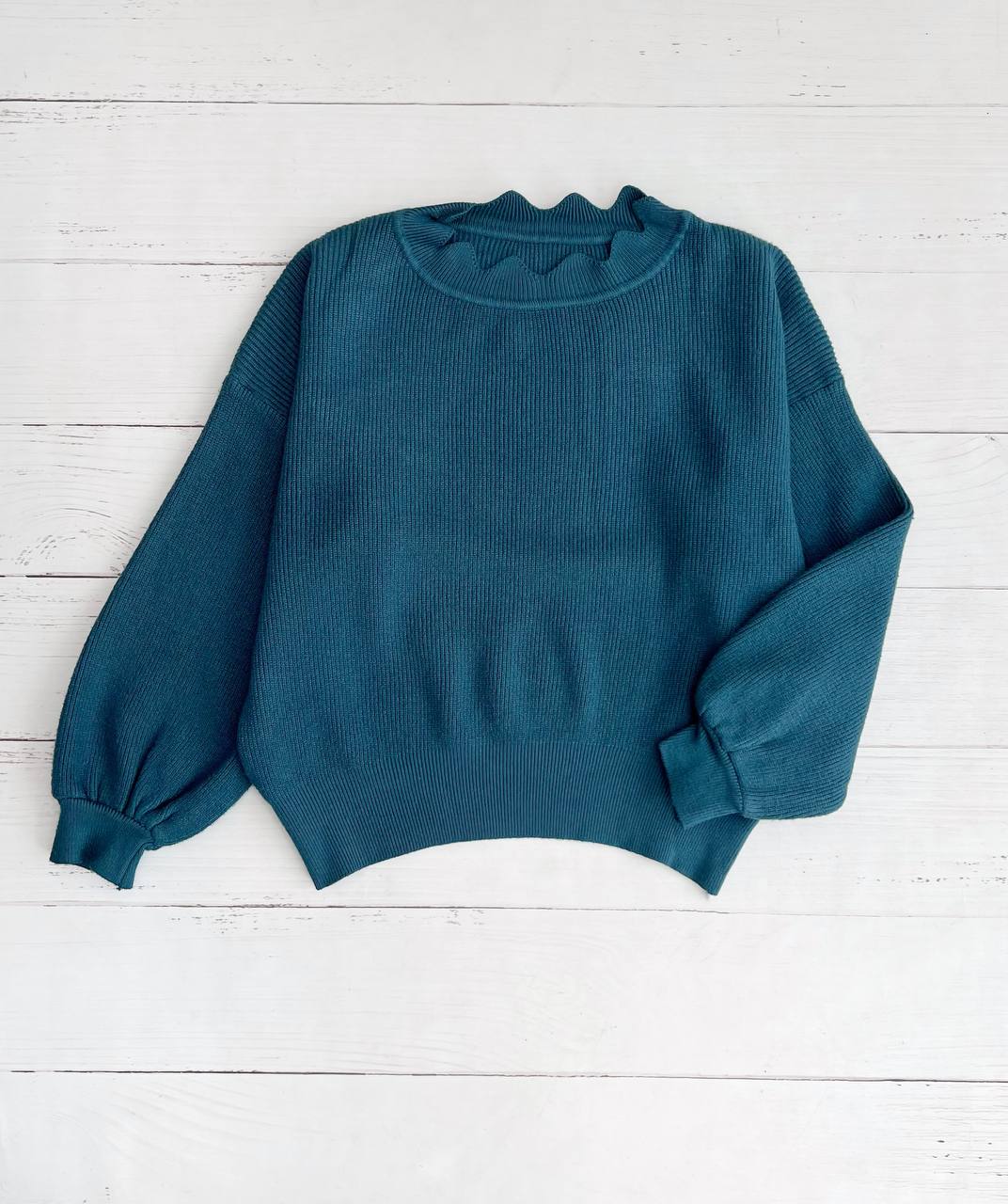 پلیور بافت آستین پف یقه موج کد 3262