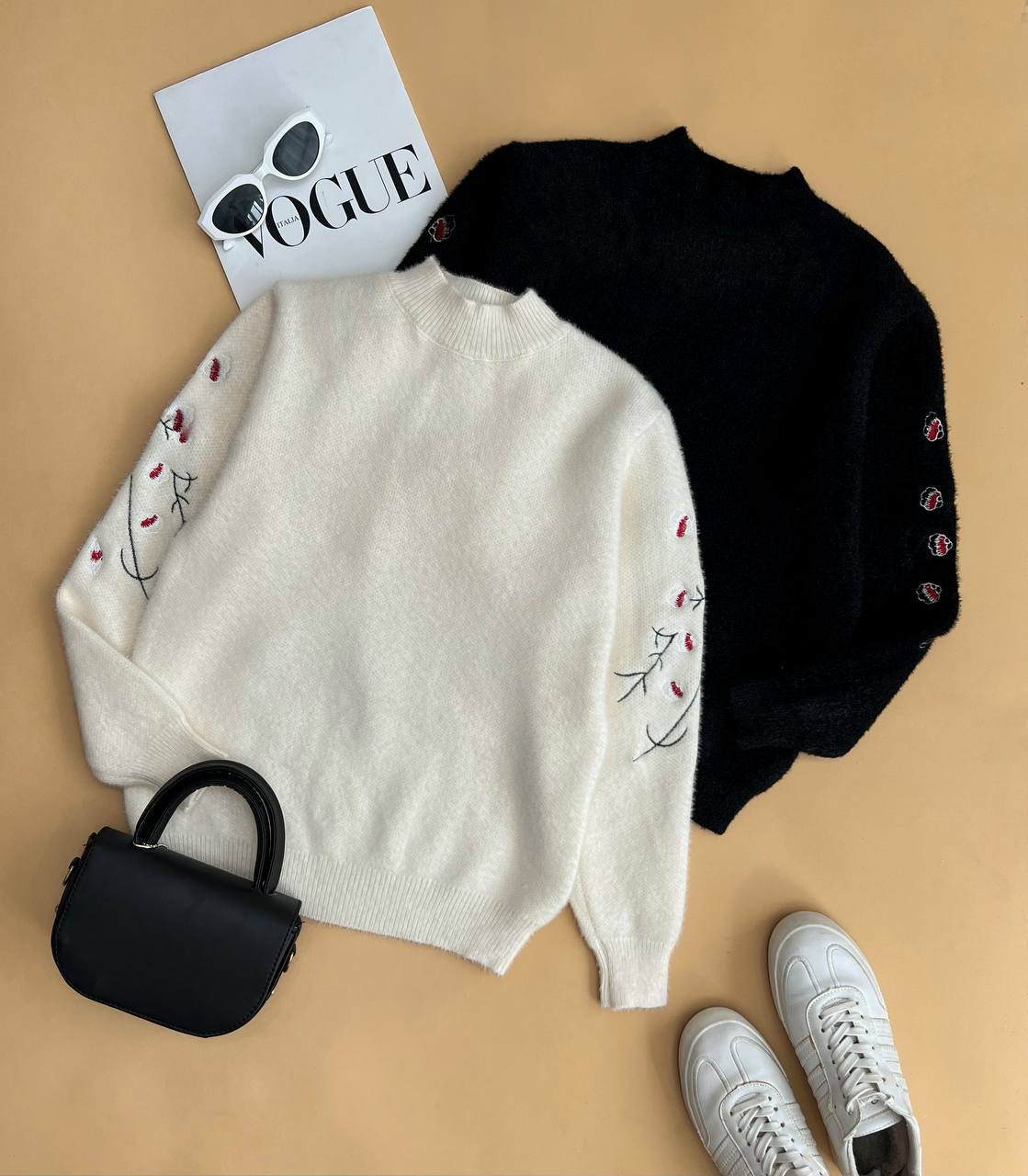 پلیور بافت موهر آستین گلدوزی کد 3303