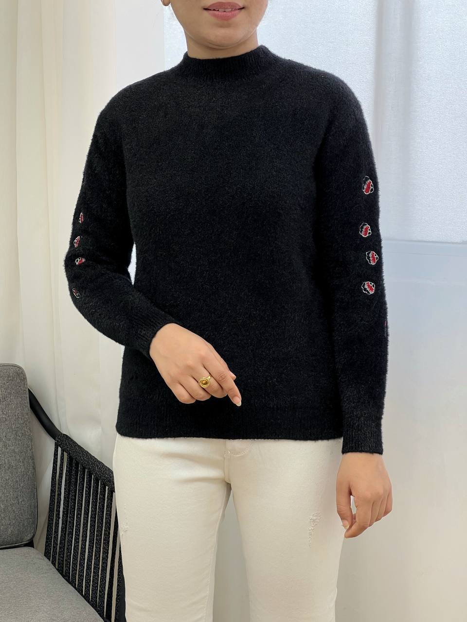 پلیور بافت موهر آستین گلدوزی کد 3303