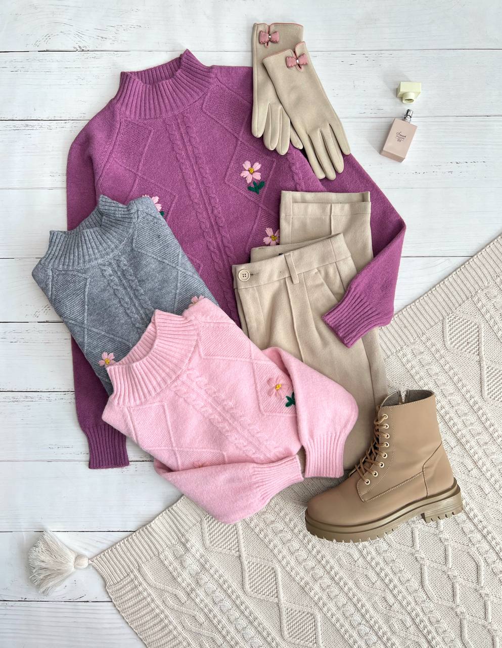 پلیور بافت گل برجسته مدل 2 کد 3310