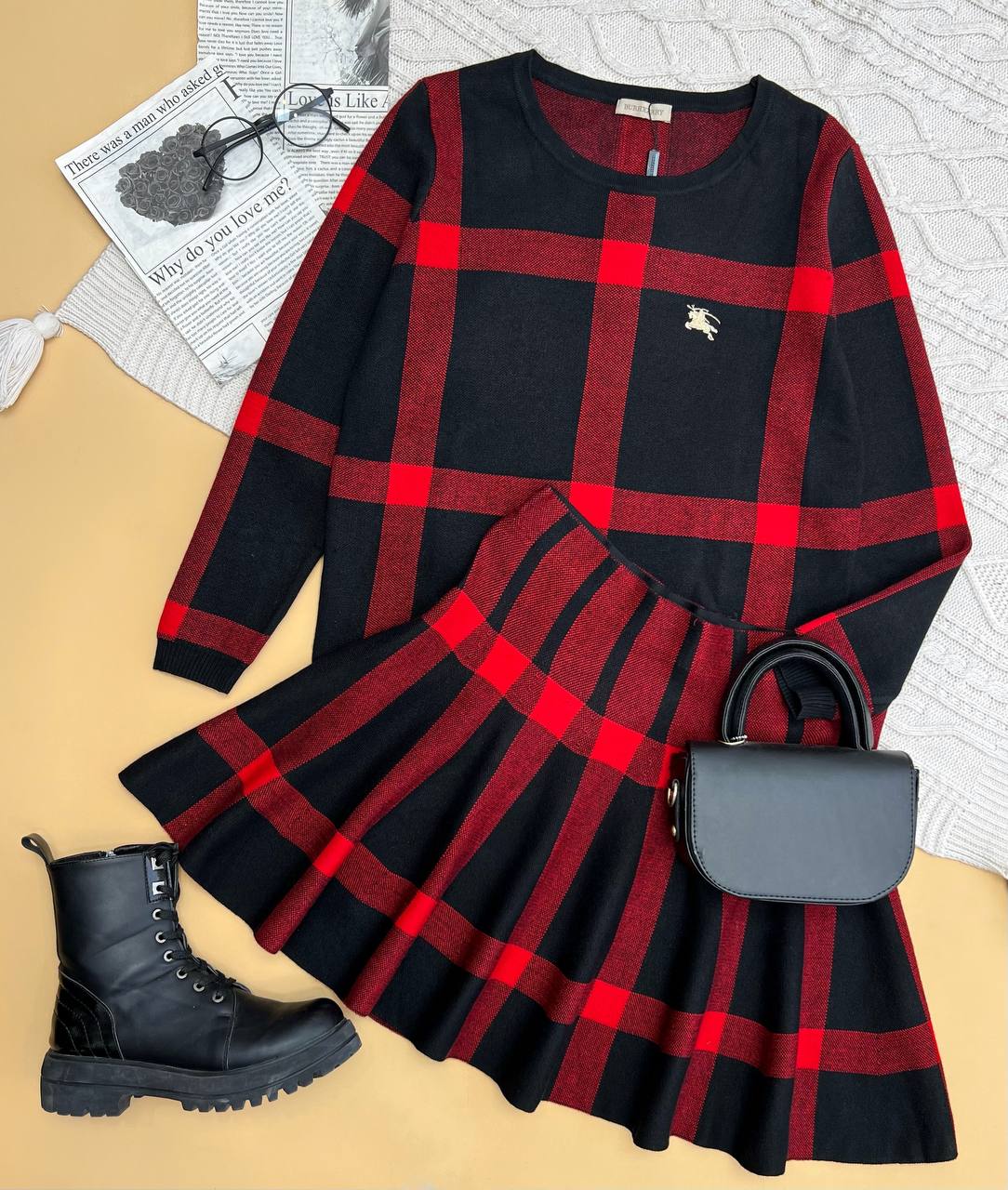 ست پلیور و دامن بافت یلدا کد 3297