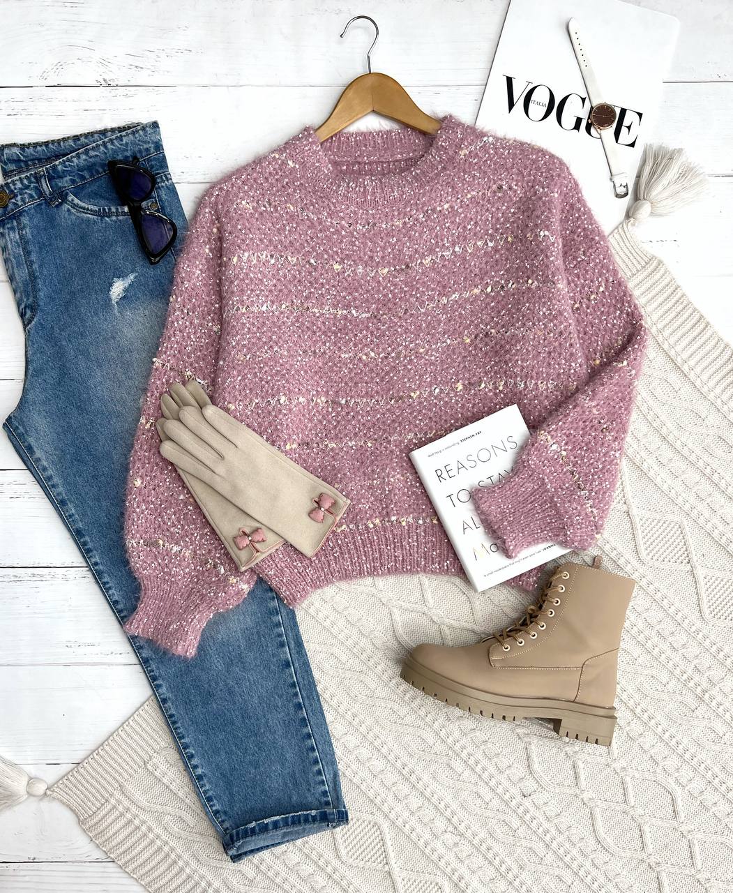 پلیور بافت موهر خطی کد 3314