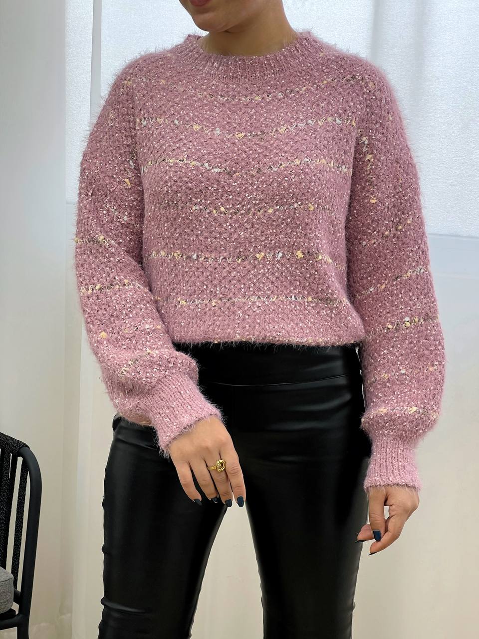 پلیور بافت موهر خطی کد 3314