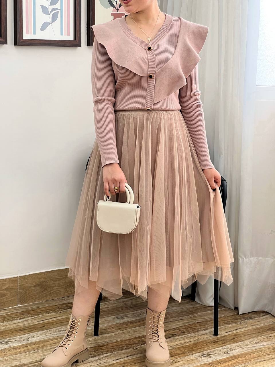 ست ژاکت بافت و دامن کد 3318