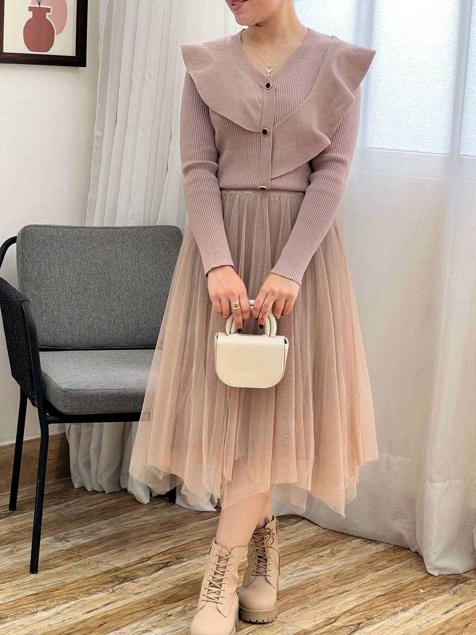 ست ژاکت بافت و دامن کد 3318