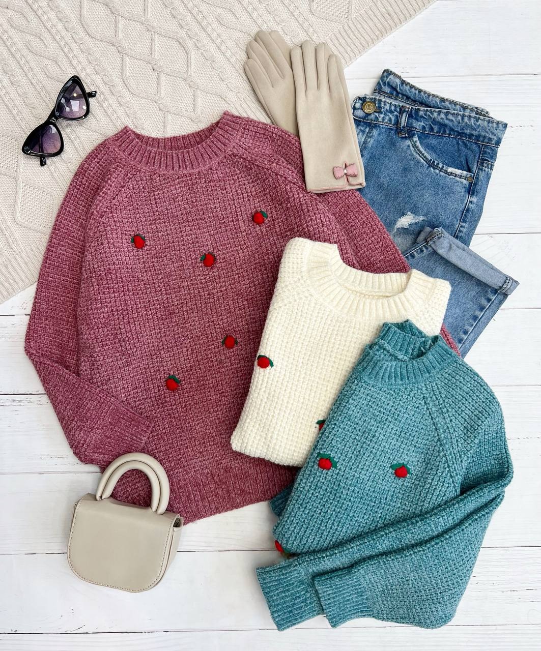 پلیور بافت آلبالو گل برجسته کد 3319