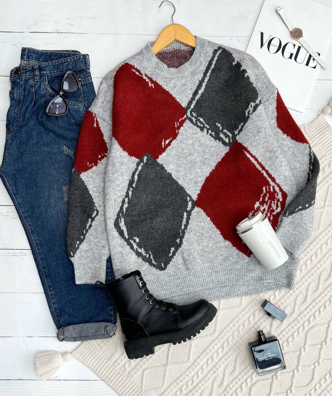 پلیور بافت یقه گرد لوزی کد 3325