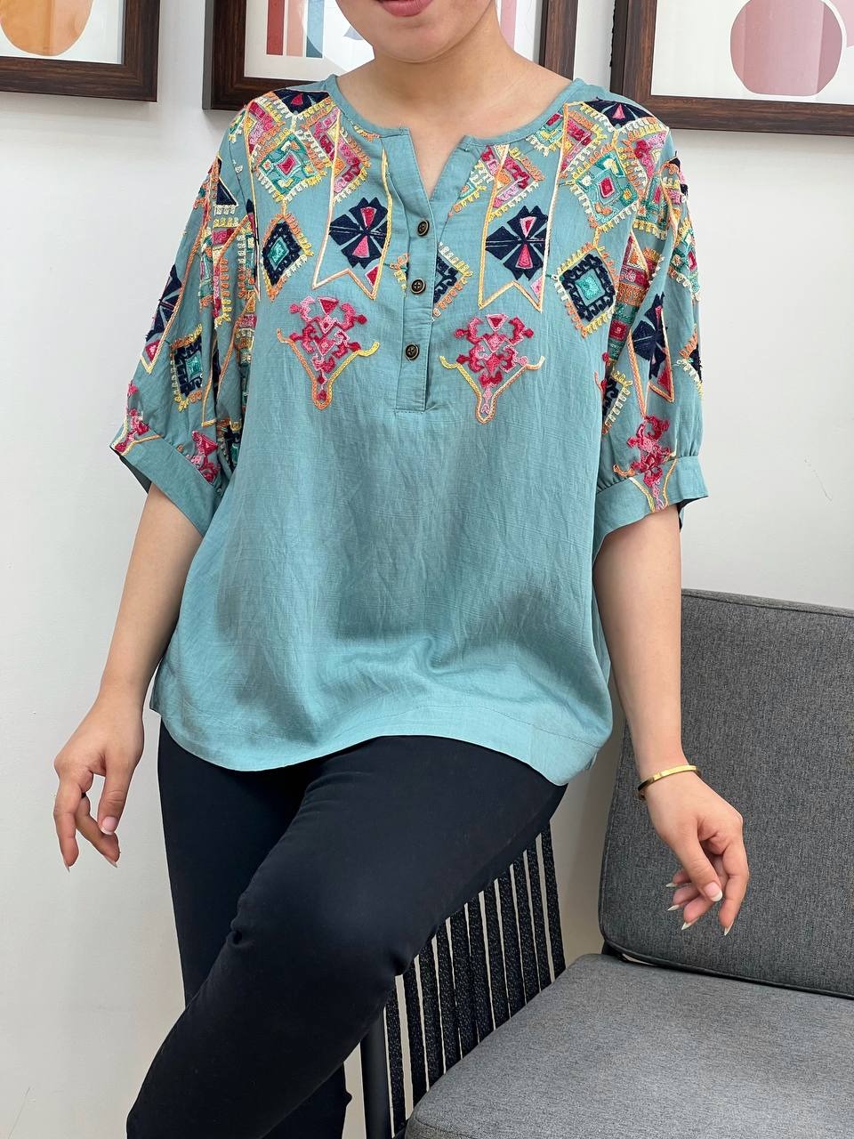 شومیز استین سه ربع تمام گلدوزی کد 3326