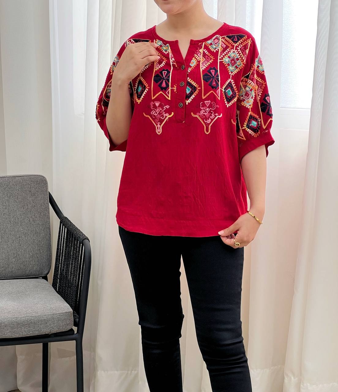 شومیز استین سه ربع تمام گلدوزی کد 3326