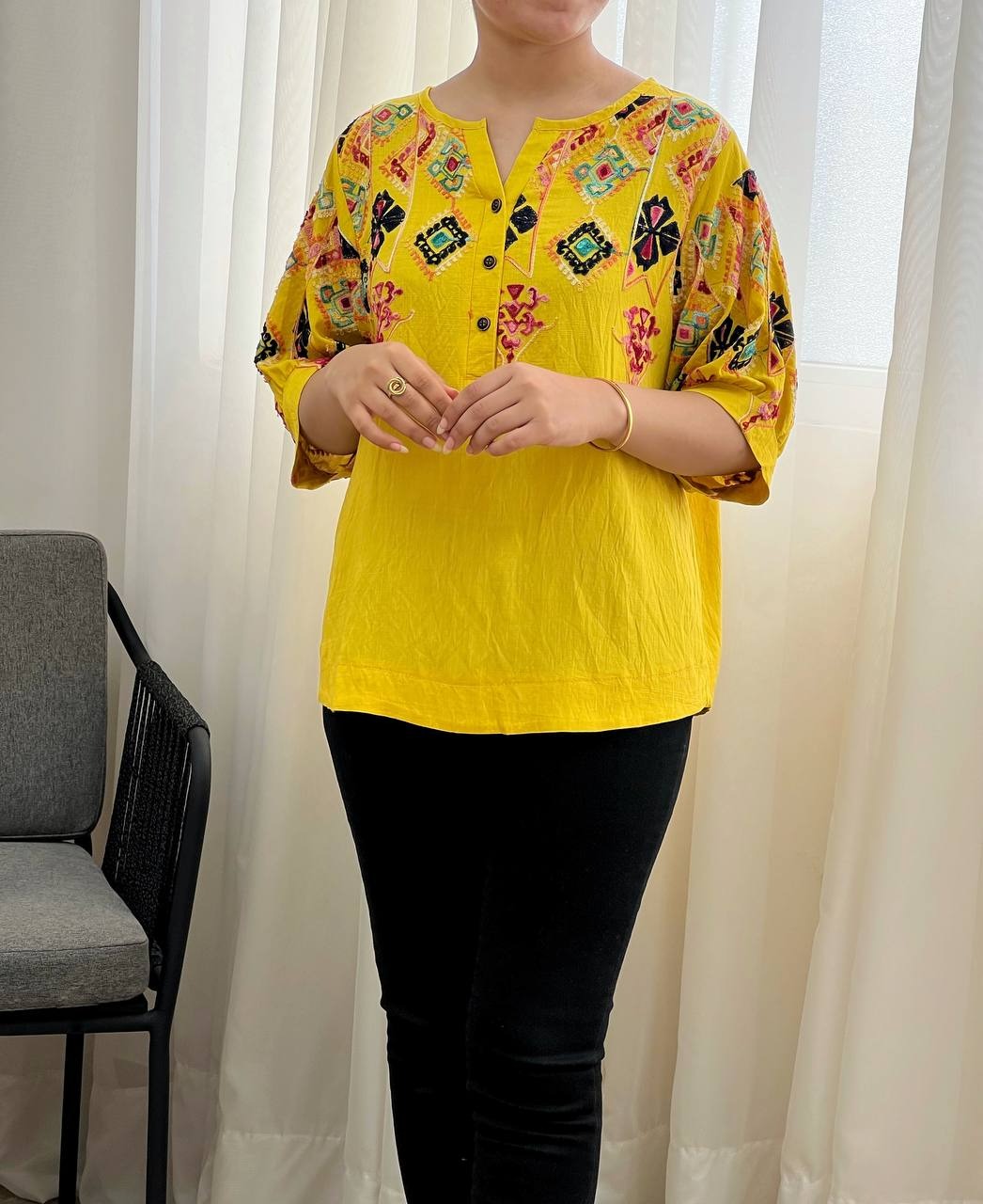 شومیز استین سه ربع تمام گلدوزی کد 3326