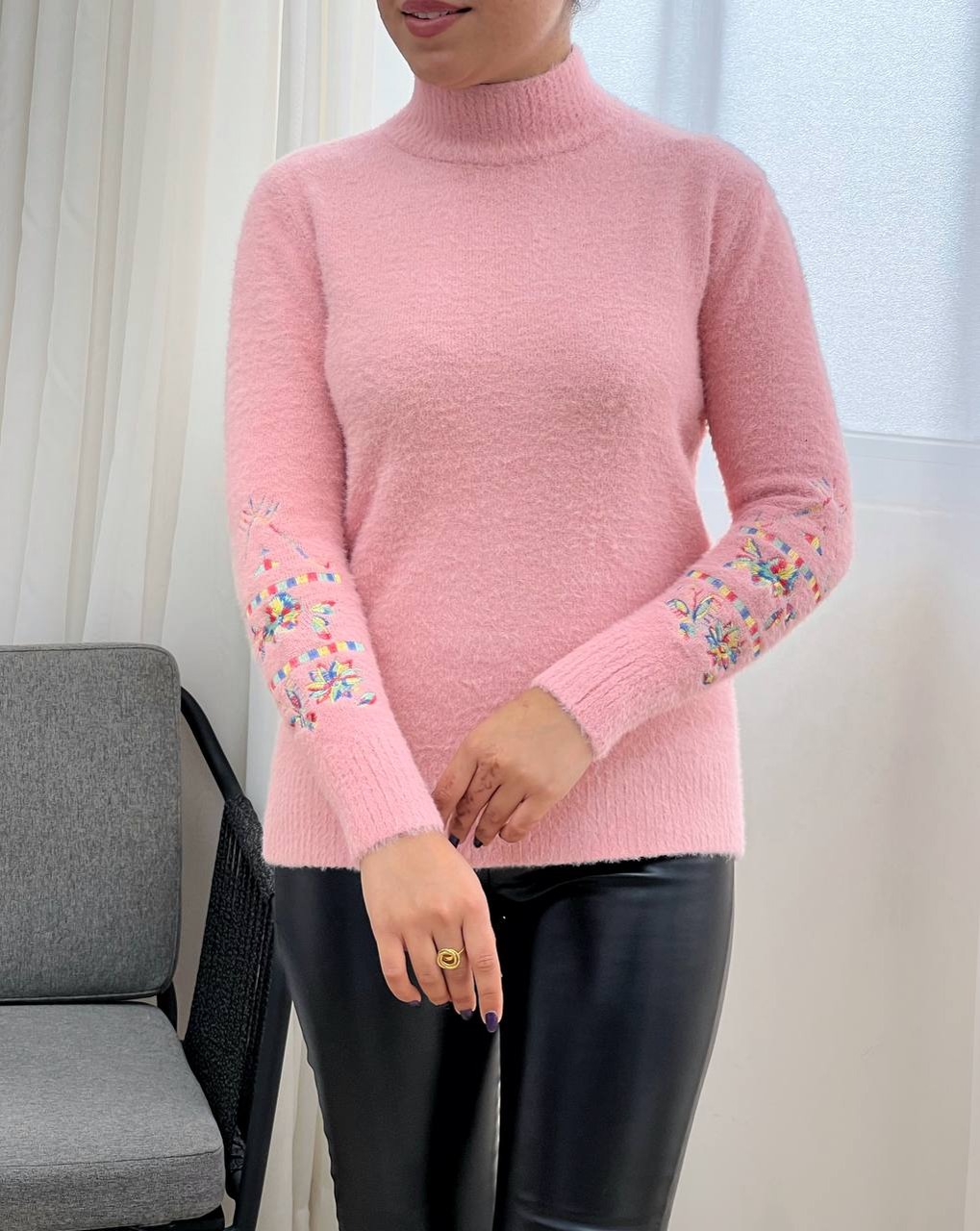 پلیور بافت موهر آستین گلدوزی کد 3329