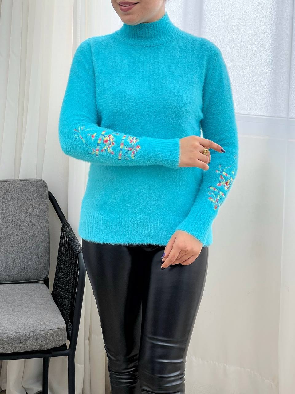 پلیور بافت موهر آستین گلدوزی کد 3329