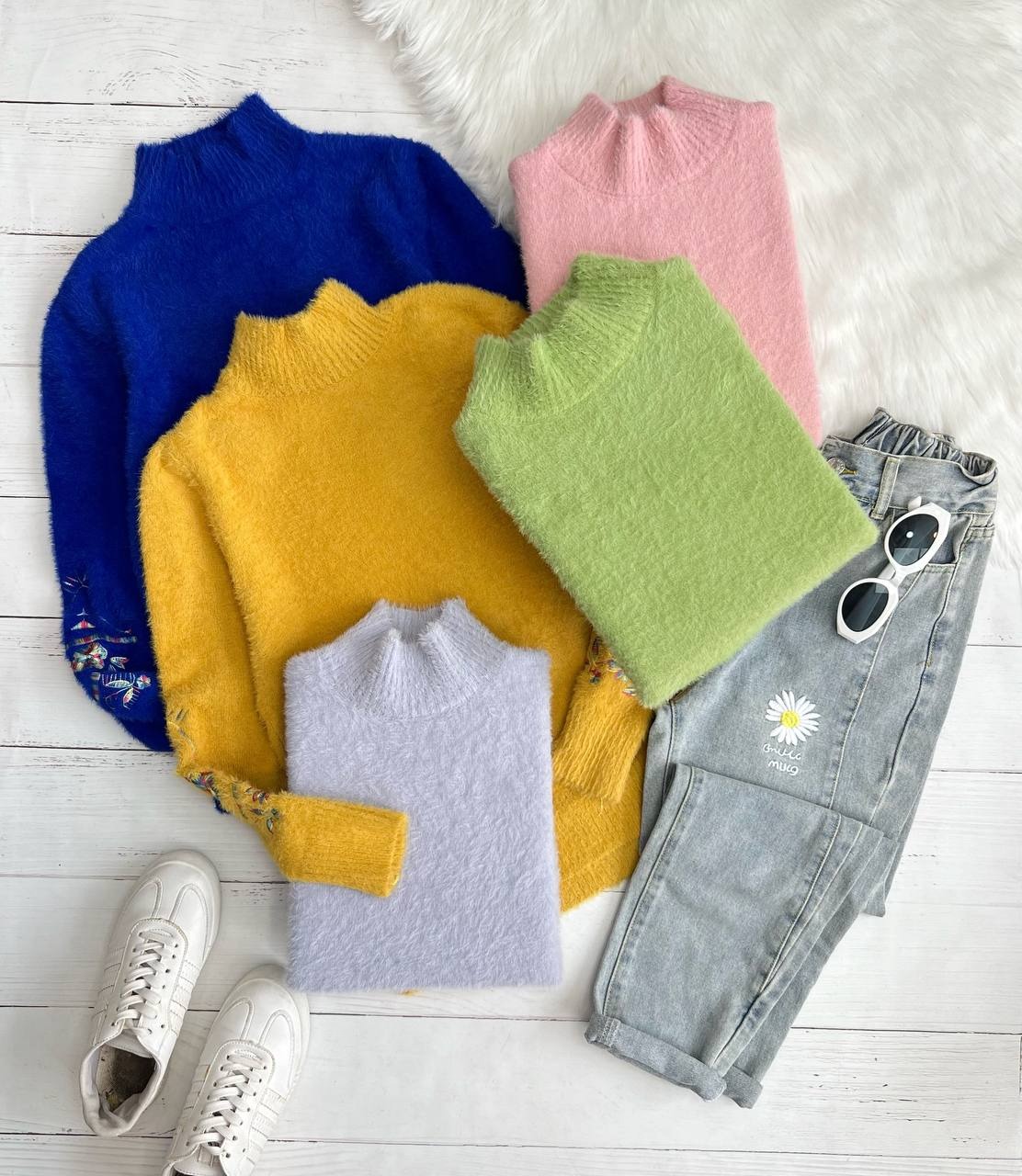 پلیور بافت موهر آستین گلدوزی کد 3329