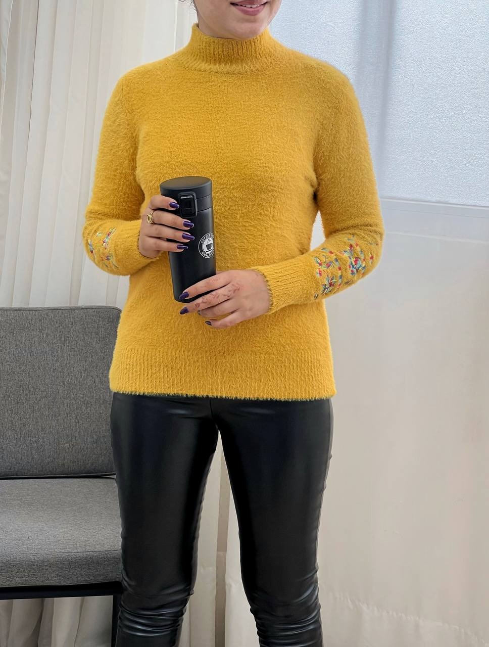 پلیور بافت موهر آستین گلدوزی کد 3329