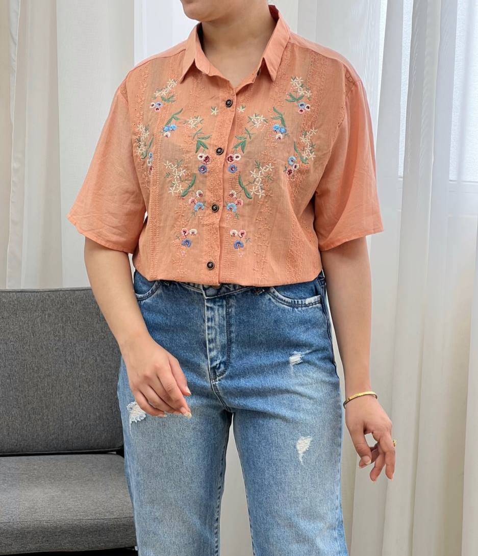 شومیز نخ خامه دوزی وگلدوزی شده کد 3330