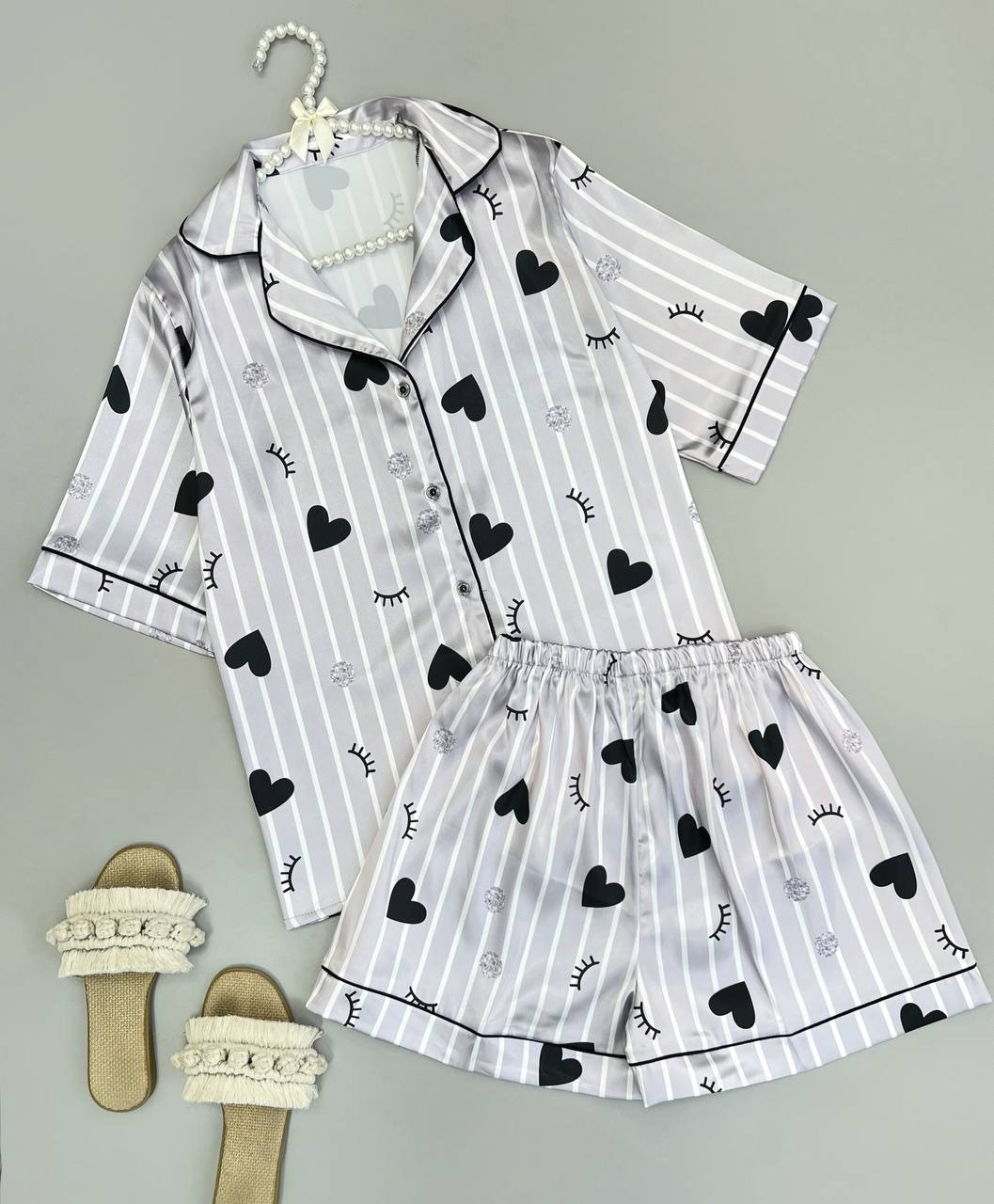 ست پیراهن و شلوارک ساتن کد 3339