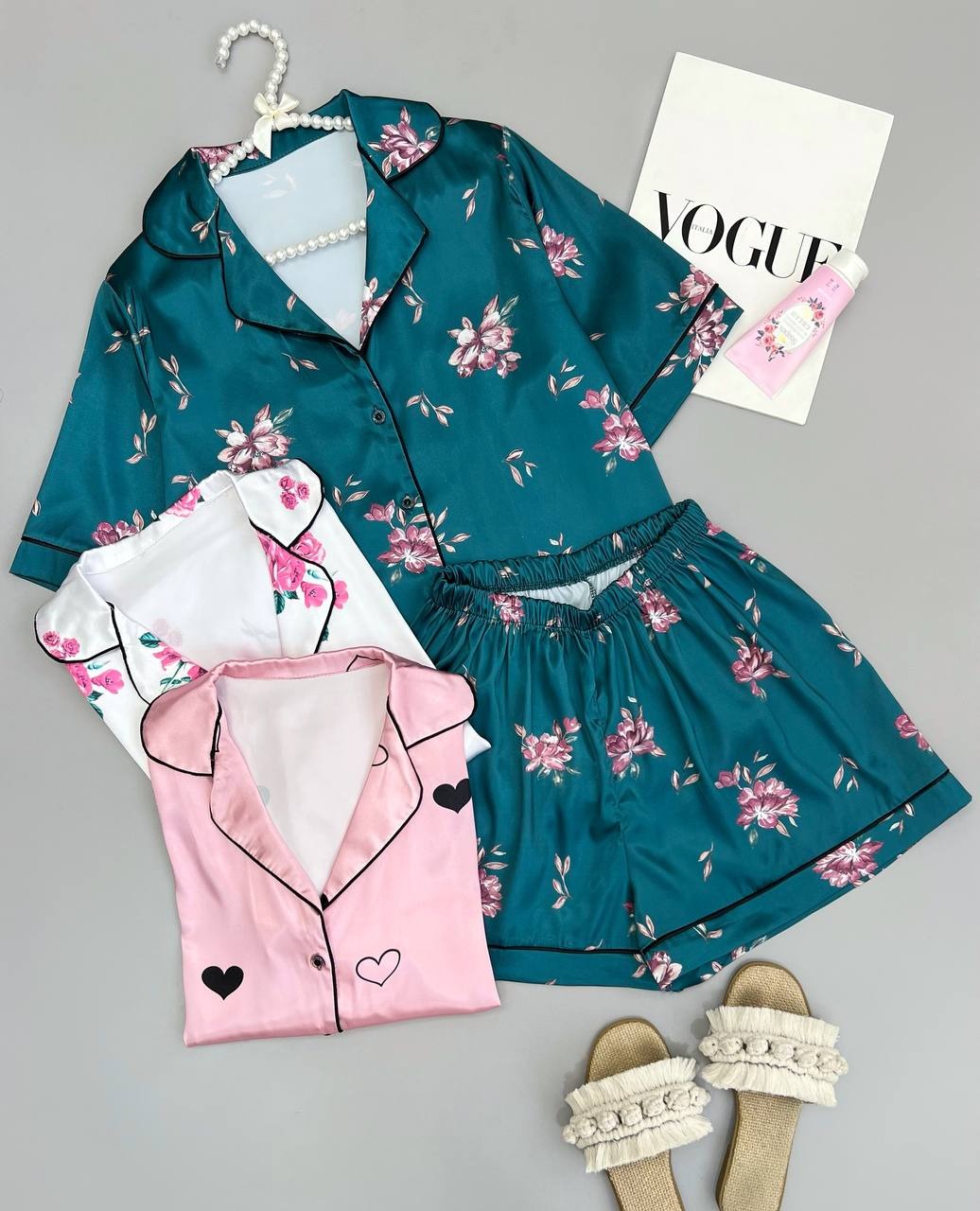 ست پیراهن و شلوارک ساتن کد 3339