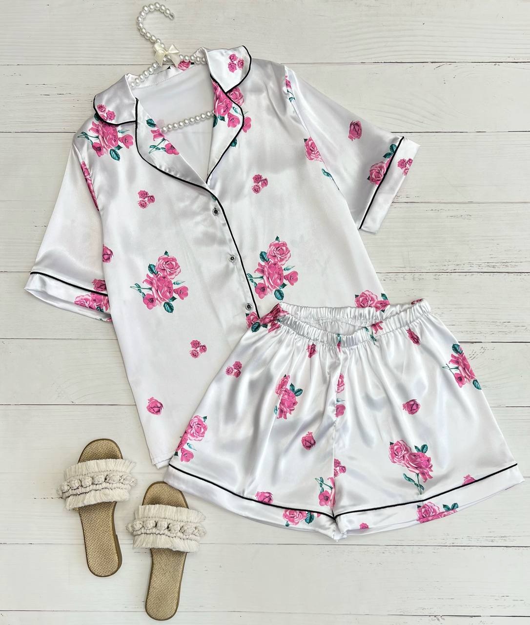 ست پیراهن و شلوارک ساتن کد 3339