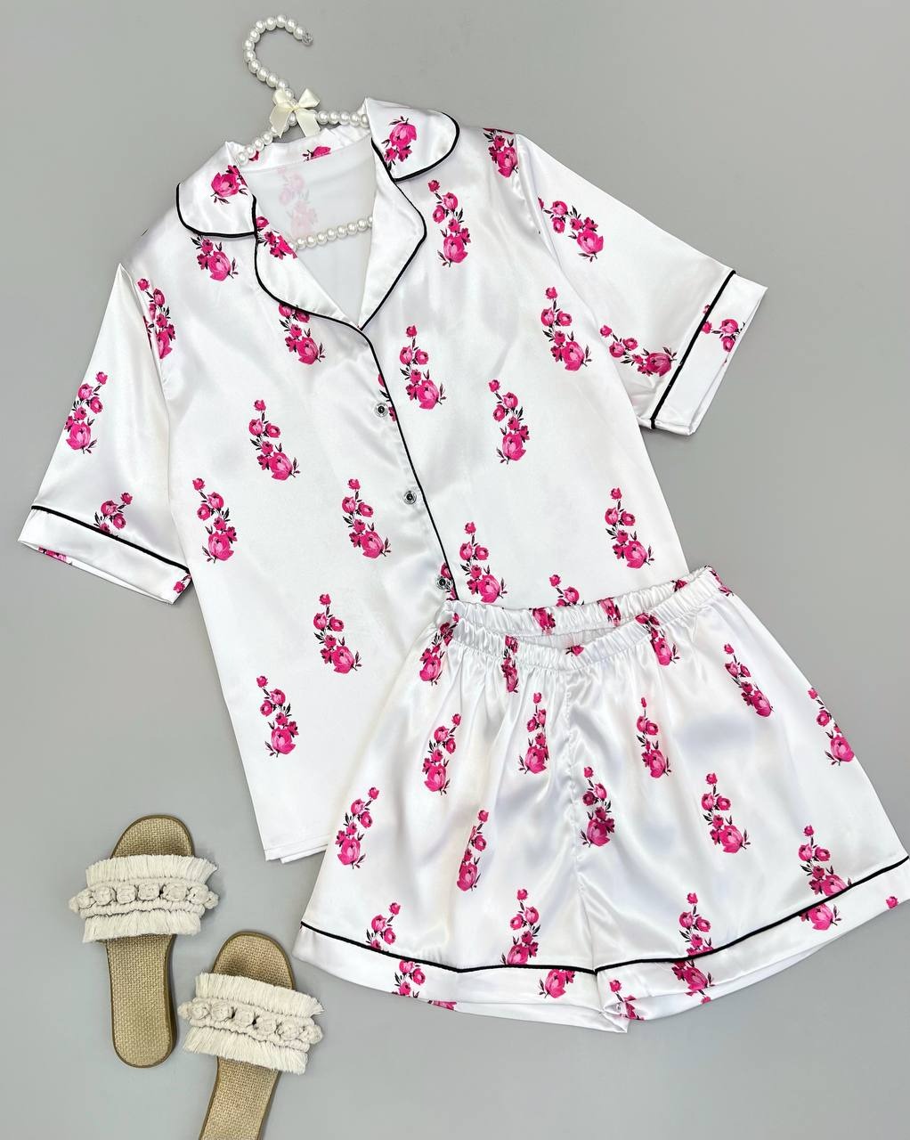 ست پیراهن و شلوارک ساتن کد 3339