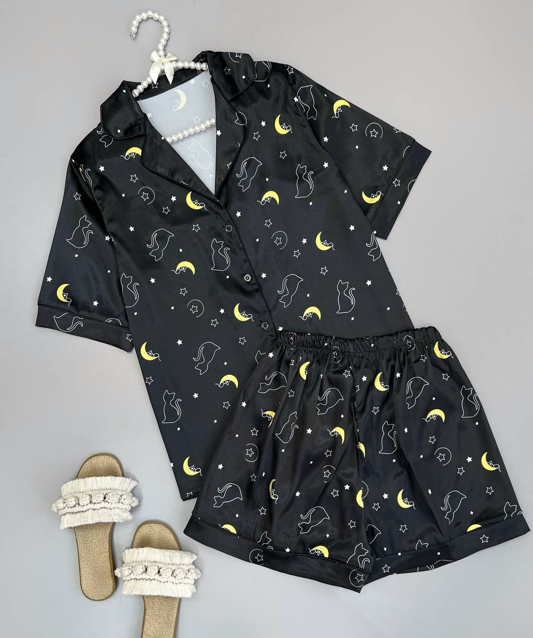 ست پیراهن و شلوارک ساتن کد 3339