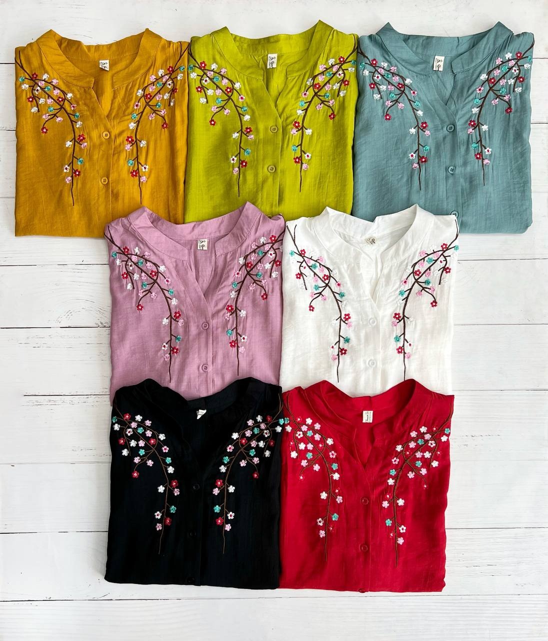 شومیز جلو دکمه گلدوزی کد 3340