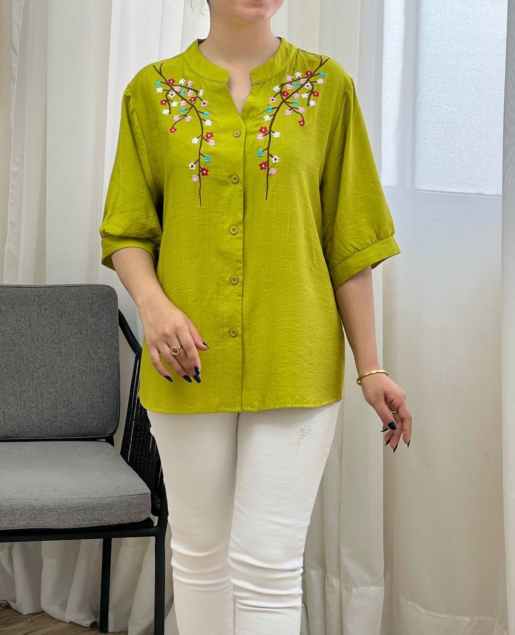 شومیز جلو دکمه گلدوزی کد 3340