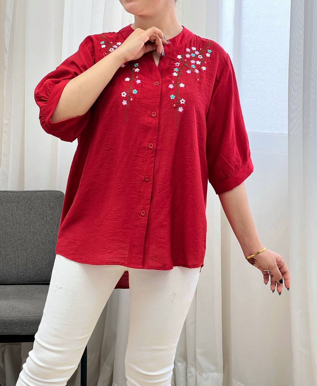 شومیز جلو دکمه گلدوزی کد 3340