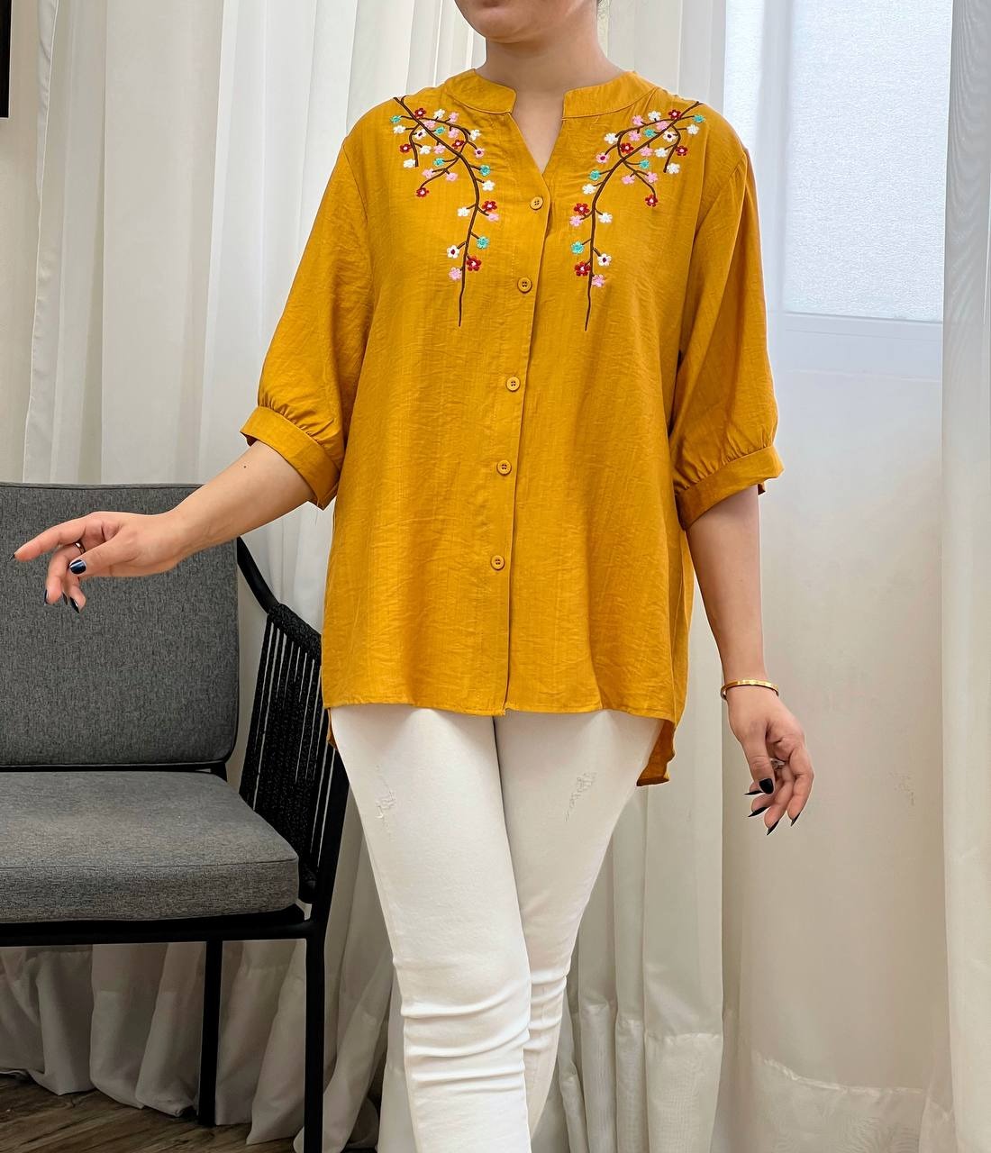 شومیز جلو دکمه گلدوزی کد 3340