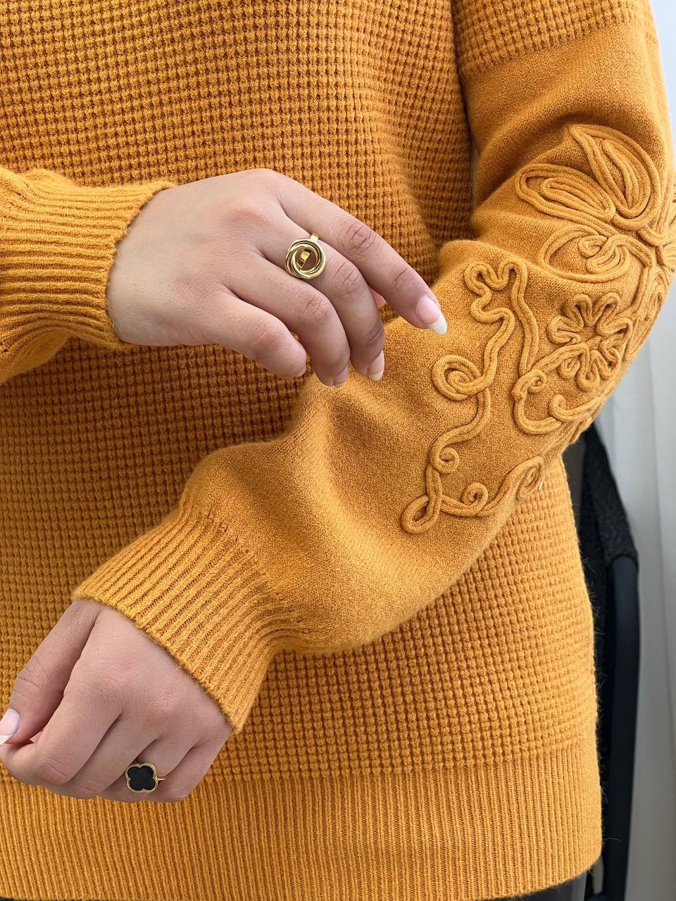 پلیور بافت استین نوار دوزی 2 کد 3342