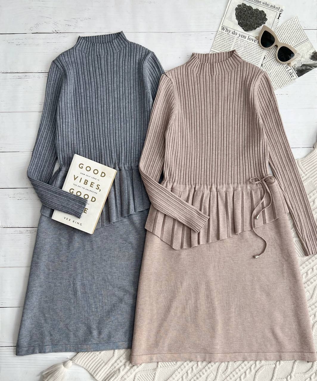 پیراهن بافت کمر چین بلند کد 3343