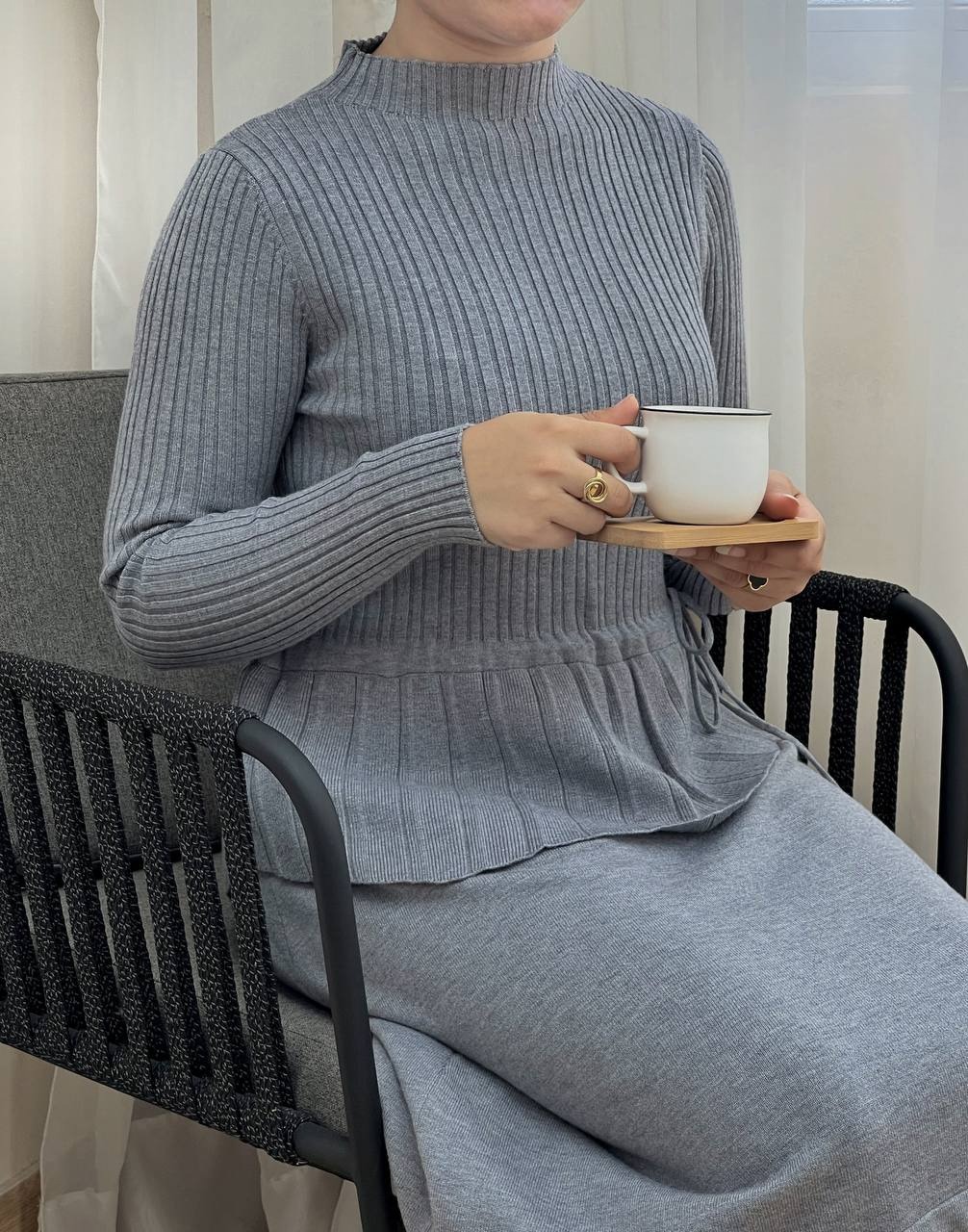 پیراهن بافت کمر چین بلند کد 3343