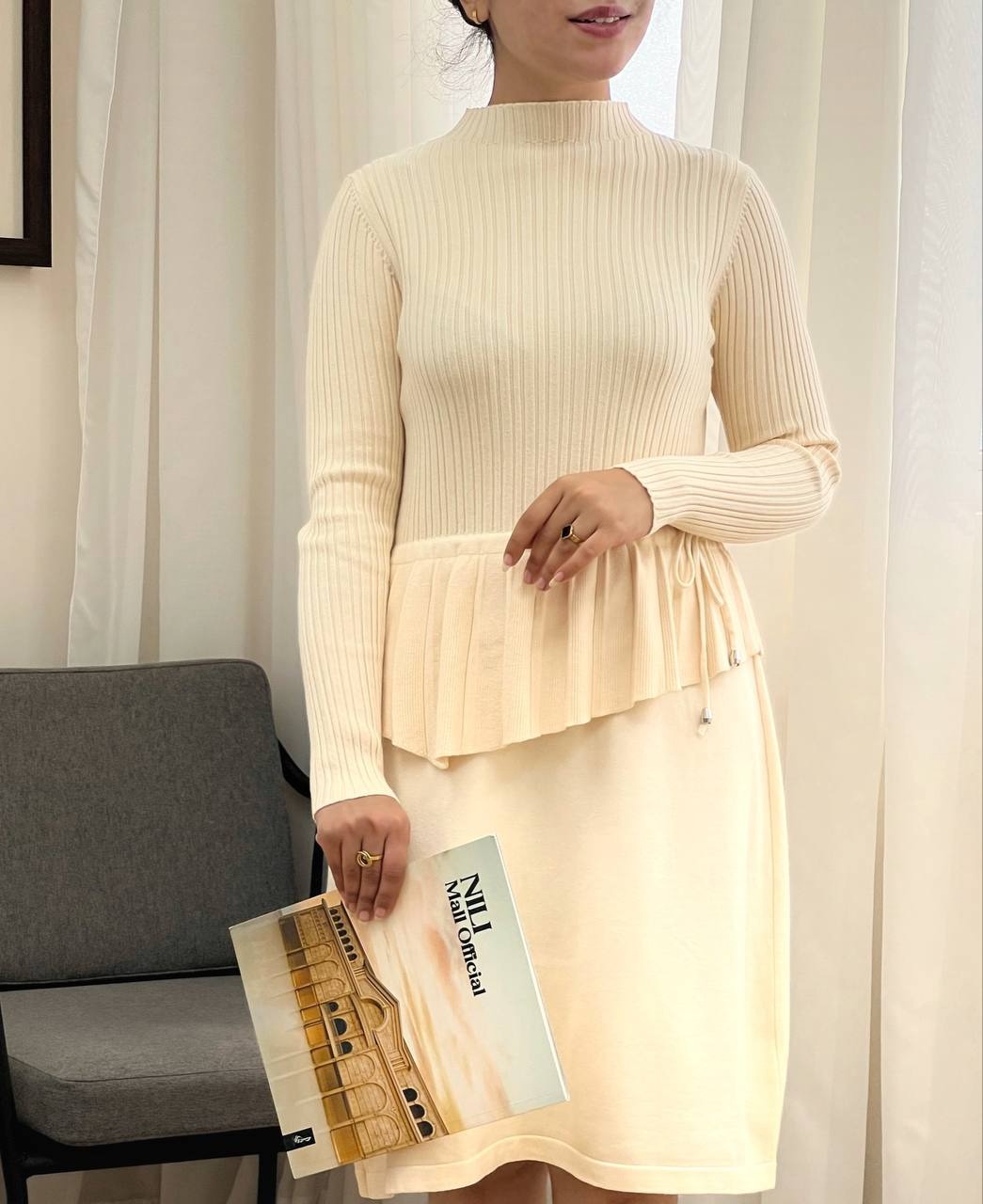 پیراهن بافت کمر چین بلند کد 3343