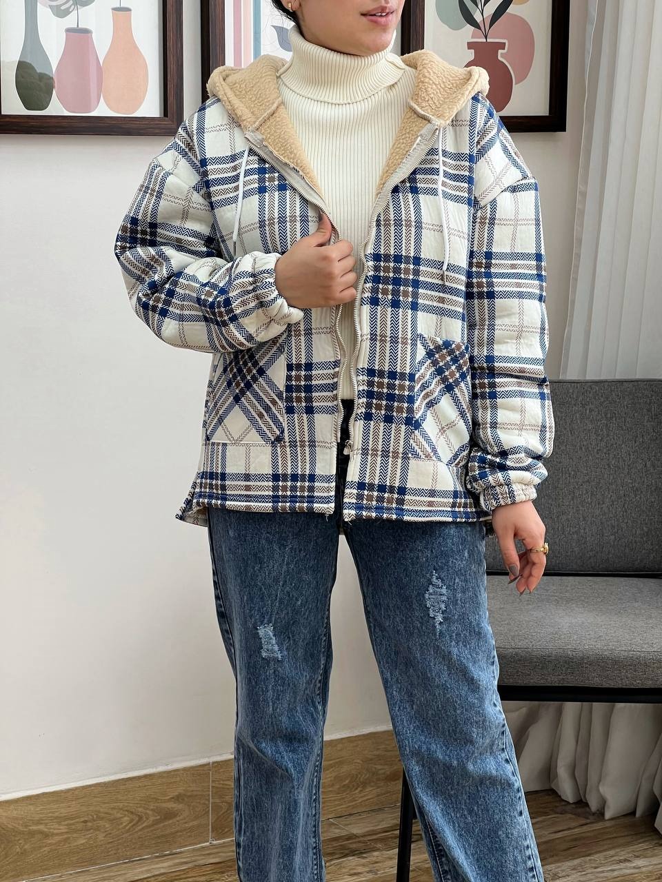 کت چهارخونه داخل تمام خز کد 3349