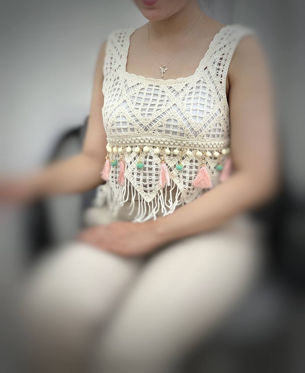 کراپ قلاب بافی منگوله دار کد 3363